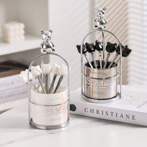 Bear Ceramic Dessert Fork & Spoon Storage Jar